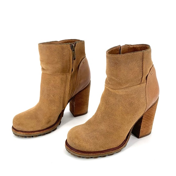 Sam Edelman Franklin Leather and Suede Heeled Ankle Boot In Whiskey Size 6 - Picture 4 of 12